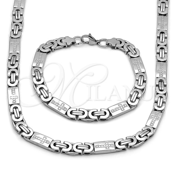 Stainless Steel Necklace and Bracelet, Cross Design, Polished, Steel Finish, 06.116.0010.1.22