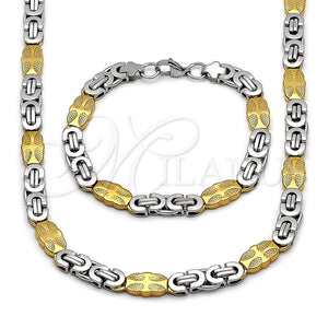 Stainless Steel Necklace and Bracelet, Cross Design, Polished, Two Tone, 06.116.0006.2.22