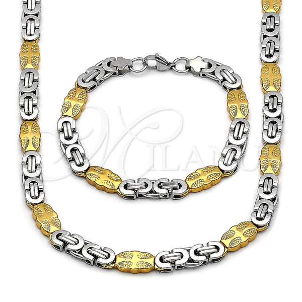 Stainless Steel Necklace and Bracelet, Cross Design, Polished, Two Tone, 06.116.0006.2.22