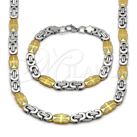 Stainless Steel Necklace and Bracelet, Cross Design, Polished, Two Tone, 06.116.0006.2.22