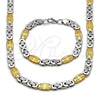 Stainless Steel Necklace and Bracelet, Cross Design, Polished, Two Tone, 06.116.0006.2.22