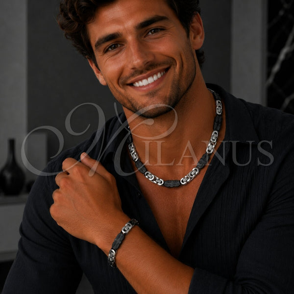 Stainless Steel Necklace and Bracelet, Cross Design, Polished, Two Tone, 06.116.0006.3.22
