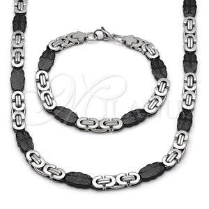 Stainless Steel Necklace and Bracelet, Cross Design, Polished, Two Tone, 06.116.0006.3.22