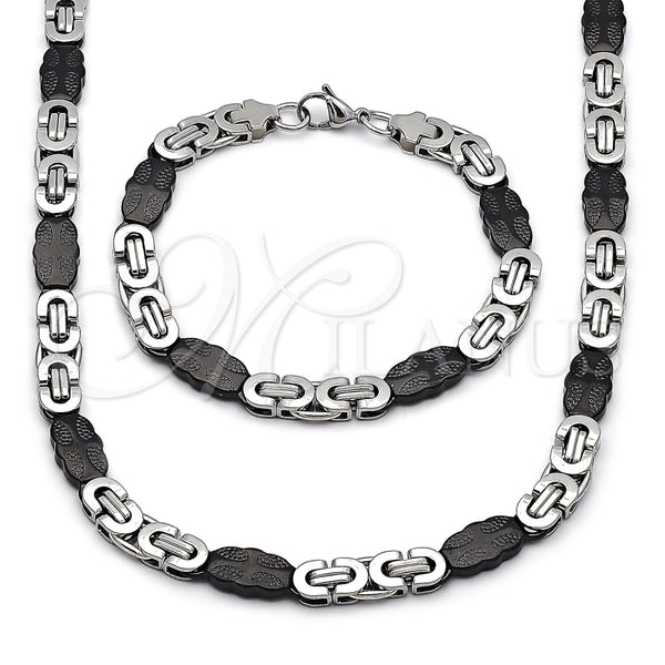 Stainless Steel Necklace and Bracelet, Cross Design, Polished, Two Tone, 06.116.0006.3.22