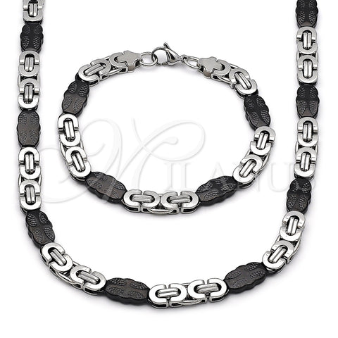 Stainless Steel Necklace and Bracelet, Cross Design, Polished, Two Tone, 06.116.0006.3.22