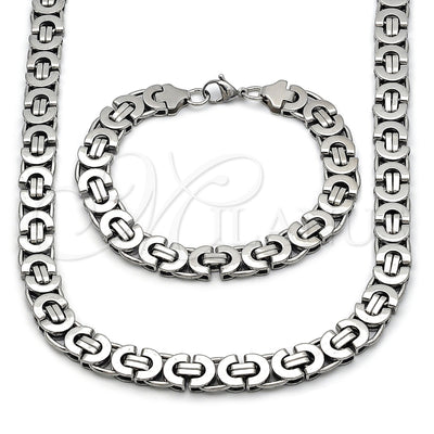 Stainless Steel Necklace and Bracelet, Greek Key Design, Polished, Steel Finish, 06.363.0035.22 for wholesale, main product view