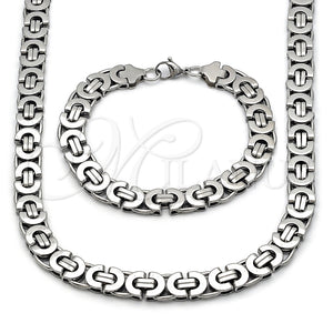 Stainless Steel Necklace and Bracelet, Greek Key Design, Polished, Steel Finish, 06.363.0035.22