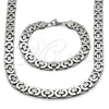 Stainless Steel Necklace and Bracelet, Greek Key Design, Polished, Steel Finish, 06.363.0035.22