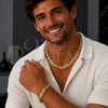 Stainless Steel Necklace and Bracelet, Greek Key Design, Polished, Two Tone, 06.363.0035.1.22