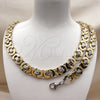 Stainless Steel Necklace and Bracelet, Greek Key Design, Polished, Two Tone, 06.363.0035.1.22