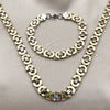 Stainless Steel Necklace and Bracelet, Greek Key Design, Polished, Two Tone, 06.363.0035.1.22