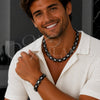 Stainless Steel Necklace and Bracelet, Greek Key Design, Polished, Two Tone, 06.363.0035.3.22