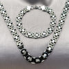 Stainless Steel Necklace and Bracelet, Greek Key Design, Polished, Two Tone, 06.363.0035.3.22