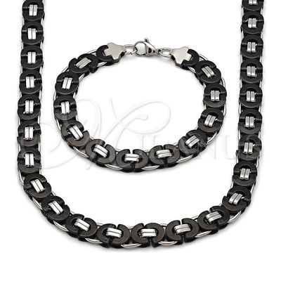 stainless steel Greek-key necklace and bracelet set - product view - Milanus SKU 167006 for wholesale, main product view