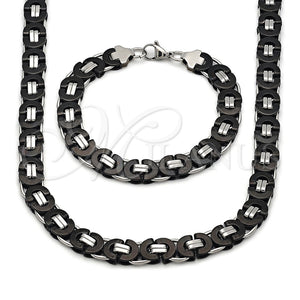 Stainless Steel Necklace and Bracelet, Greek Key Design, Polished, Two Tone, 06.363.0035.3.22