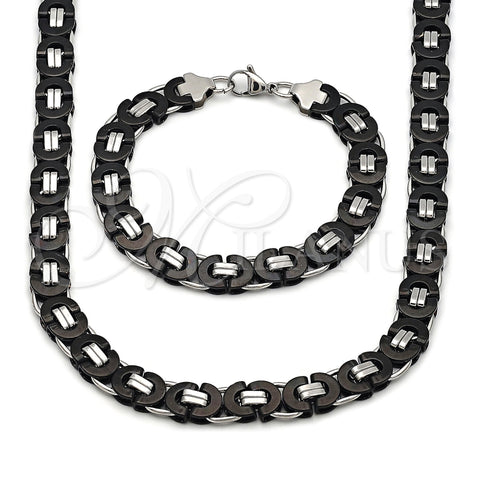 Stainless Steel Necklace and Bracelet, Greek Key Design, Polished, Two Tone, 06.363.0035.3.22