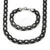 Stainless Steel Necklace and Bracelet, Greek Key Design, Polished, Two Tone, 06.363.0035.3.22