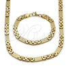 Stainless Steel Necklace and Bracelet, Greek Key Design, Polished, Golden Finish, 06.116.0217.22
