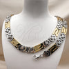 Stainless Steel Necklace and Bracelet, Greek Key Design, Polished, Two Tone, 06.116.0218.22