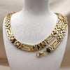 Stainless Steel Necklace and Bracelet, Greek Key Design, Polished, Golden Finish, 06.116.0218.1.22