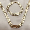 Stainless Steel Necklace and Bracelet, Greek Key Design, Polished, Golden Finish, 06.116.0218.1.22