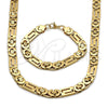 Stainless Steel Necklace and Bracelet, Greek Key Design, Polished, Golden Finish, 06.116.0218.1.22
