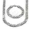 Stainless Steel Necklace and Bracelet, Greek Key Design, Polished, Steel Finish, 06.116.0218.2.22