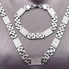 Stainless Steel Necklace and Bracelet, Greek Key Design, Polished, Steel Finish, 06.116.0219.22