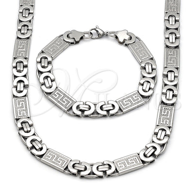 Stainless Steel Necklace and Bracelet, Greek Key Design, Polished, Steel Finish, 06.116.0219.22 for wholesale, main product view
