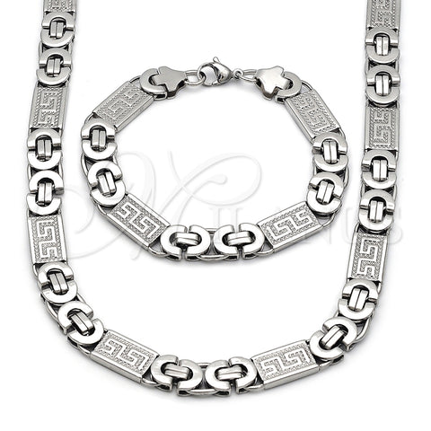 Stainless Steel Necklace and Bracelet, Greek Key Design, Polished, Steel Finish, 06.116.0219.22