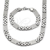 Stainless Steel Necklace and Bracelet, Greek Key Design, Polished, Steel Finish, 06.116.0219.22