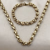 Stainless Steel Necklace and Bracelet, Greek Key Design, Polished, Golden Finish, 06.116.0220.22