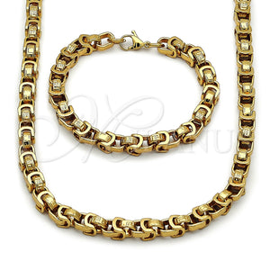 Stainless Steel Necklace and Bracelet, Greek Key Design, Polished, Golden Finish, 06.116.0220.22