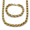 Stainless Steel Necklace and Bracelet, Greek Key Design, Polished, Golden Finish, 06.116.0220.22