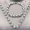 Stainless Steel Necklace and Bracelet, Greek Key Design, Polished, Steel Finish, 06.116.0220.1.22