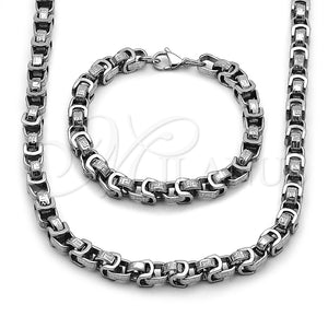 Stainless Steel Necklace and Bracelet, Greek Key Design, Polished, Steel Finish, 06.116.0220.1.22