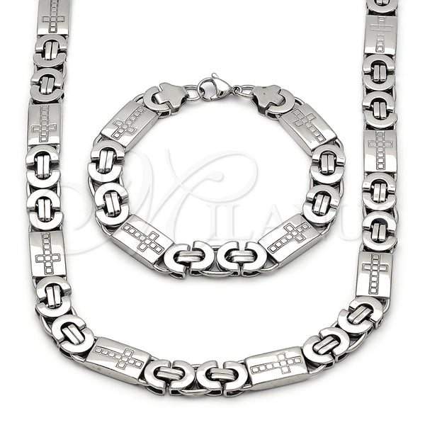 Stainless Steel Necklace and Bracelet, Cross Design, Polished, Steel Finish, 06.116.0221.22