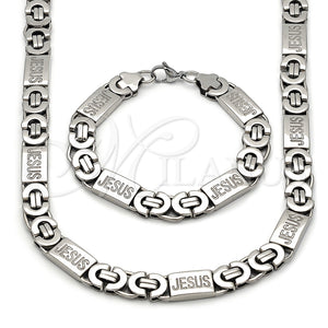 Stainless Steel Necklace and Bracelet, Jesus Design, Polished, Steel Finish, 06.116.0222.22