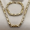 Stainless Steel Necklace and Bracelet, Greek Key Design, Polished, Golden Finish, 06.116.0223.22