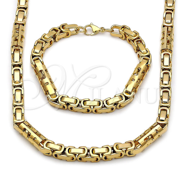 Stainless Steel Necklace and Bracelet, Greek Key Design, Polished, Golden Finish, 06.116.0223.22