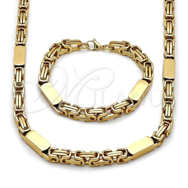Stainless Steel Necklace and Bracelet, Polished, Golden Finish, 06.116.0224.1.22