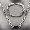 Stainless Steel Necklace and Bracelet, Greek Key Design, Polished, Two Tone, 06.116.0050.3.22