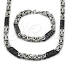 Stainless Steel Necklace and Bracelet, Greek Key Design, Polished, Two Tone, 06.116.0050.3.22
