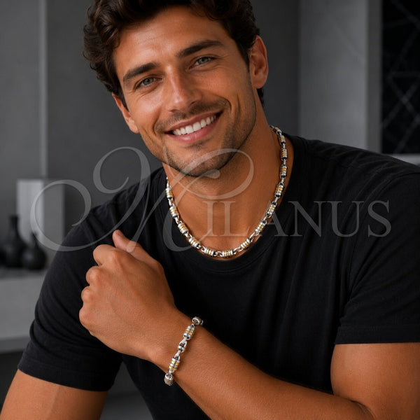Stainless Steel Necklace and Bracelet, Paperclip Design, Polished, Two Tone, 06.116.0013.1.22