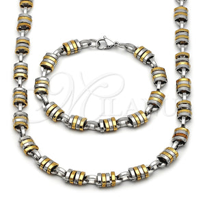 Stainless Steel Necklace and Bracelet, Paperclip Design, Polished, Two Tone, 06.116.0013.1.22