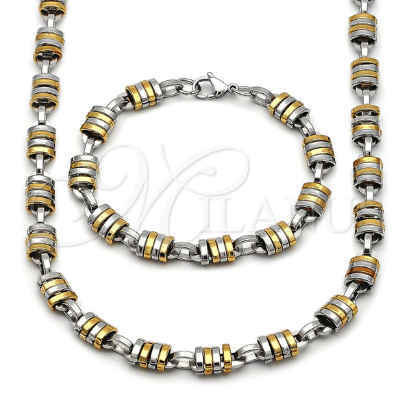 Stainless Steel Necklace and Bracelet, Paperclip Design, Polished, Two Tone, 06.116.0013.1.22