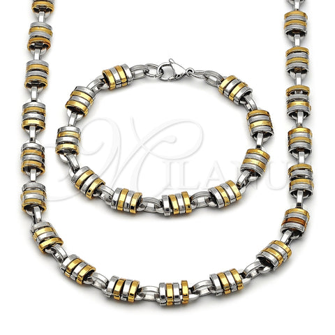 Stainless Steel Necklace and Bracelet, Paperclip Design, Polished, Two Tone, 06.116.0013.1.22