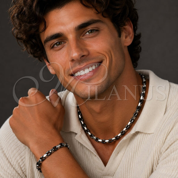 Stainless Steel Necklace and Bracelet, Puff Mariner Design, Polished, Two Tone, 06.116.0225.22