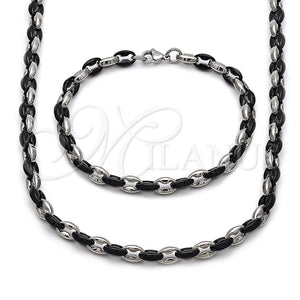 Stainless Steel Necklace and Bracelet, Puff Mariner Design, Polished, Two Tone, 06.116.0225.22