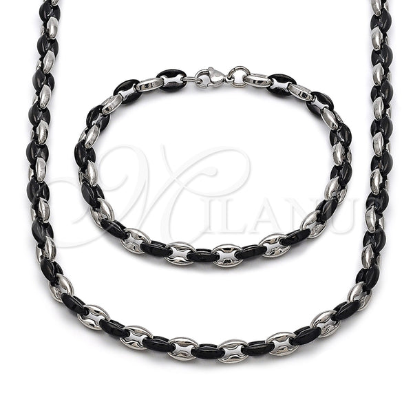 Stainless Steel Necklace and Bracelet, Puff Mariner Design, Polished, Two Tone, 06.116.0225.22